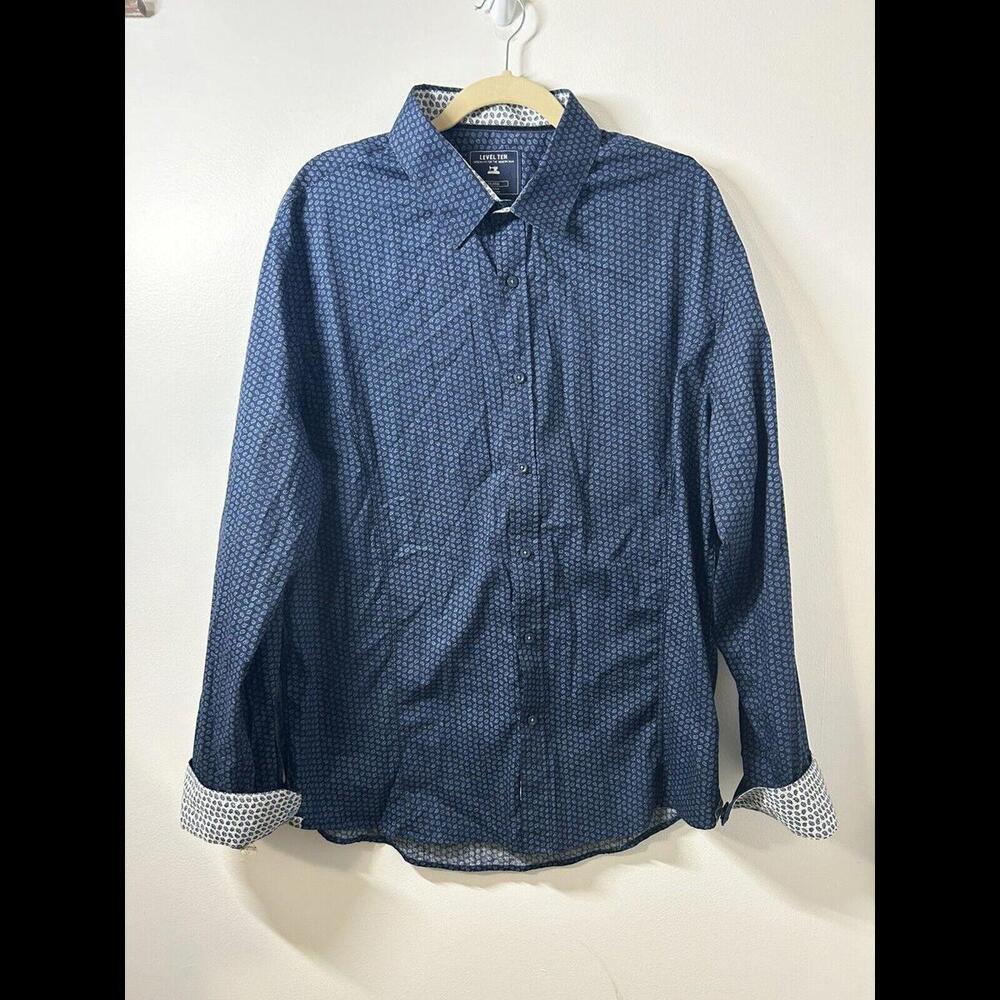 Level Ten Men's Long Sleeve Button Down Shirt Blue Size XXL